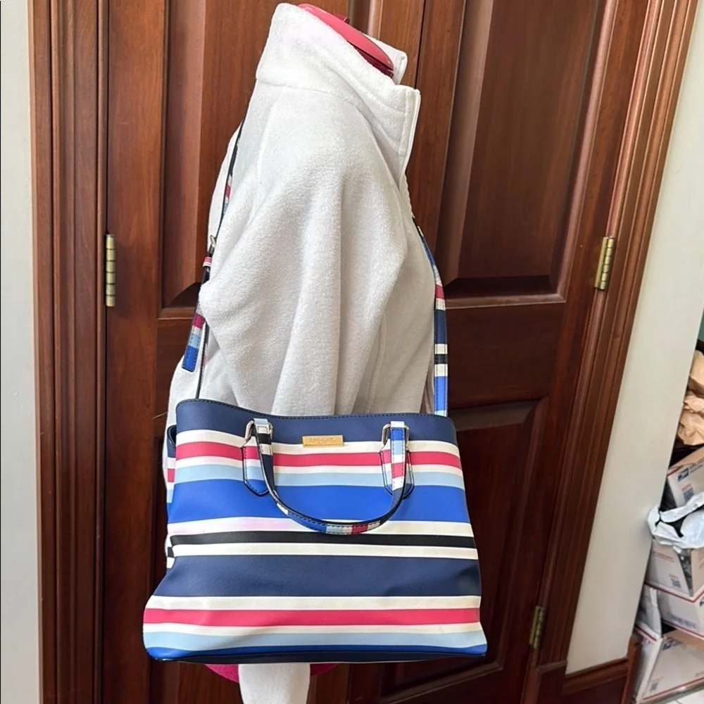 Kate Spade   Satchel  Crossbody bag striped red white blue black light blue NWOT